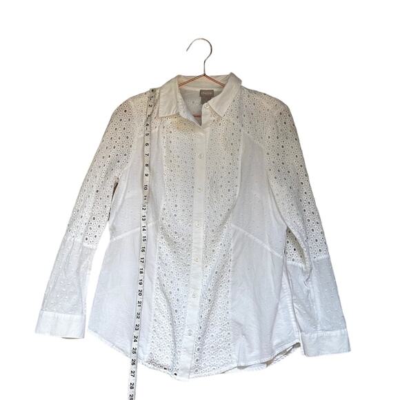 Chico's white eyelet Striped/Embroidered Button Top size 0 4-6 small - Picture 5 of 6